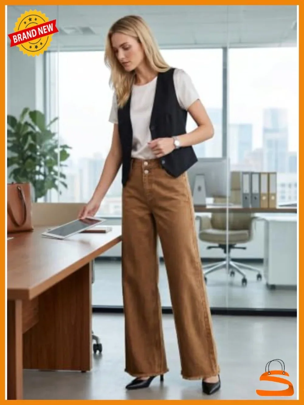 High Waisted Wide Leg Raw Hem Stretchy Denim Jeans